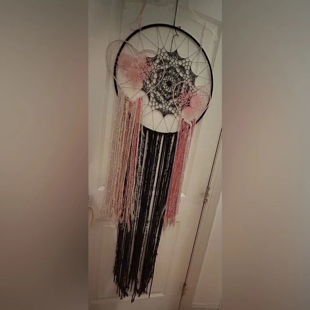Black Crochet Dreamcatcher Handmade 5 foot / 19